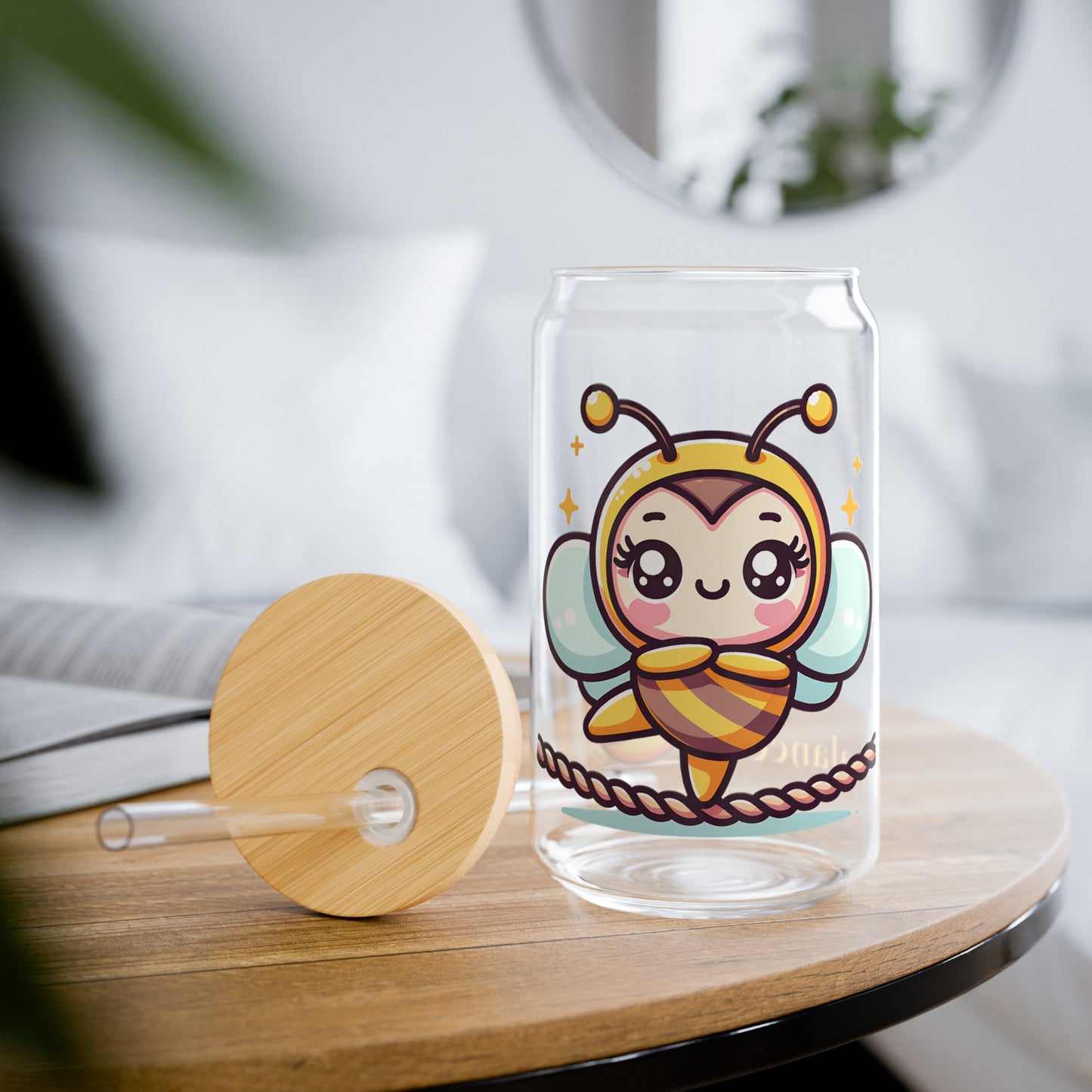 'Bee Balanced' Cute Kawaii Sipper Glass for Kids Teen Pet Animal Gift Present 16oz