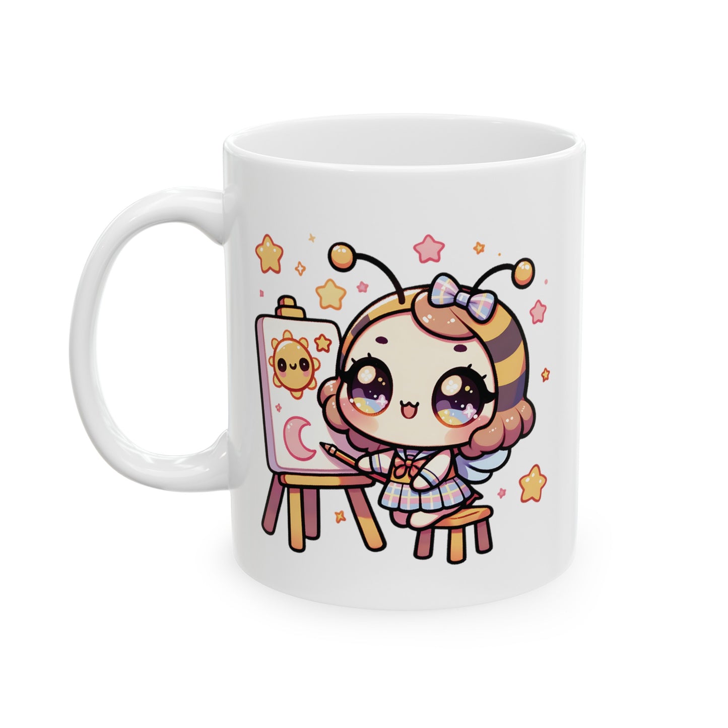 'Bee Artistic' Cute Kawaii Ceramic Mug 11oz For Kids Teens Birthday Gift