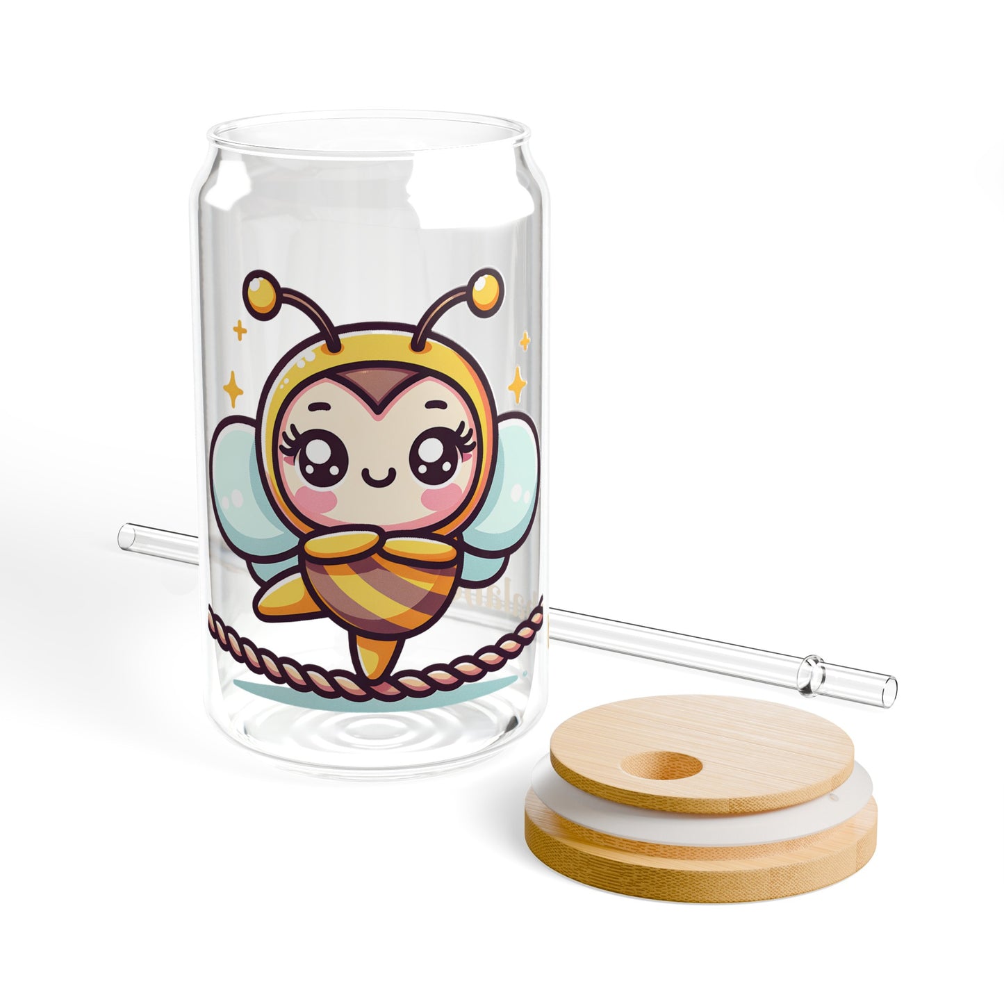 'Bee Balanced' Cute Kawaii Sipper Glass for Kids Teen Pet Animal Gift Present 16oz
