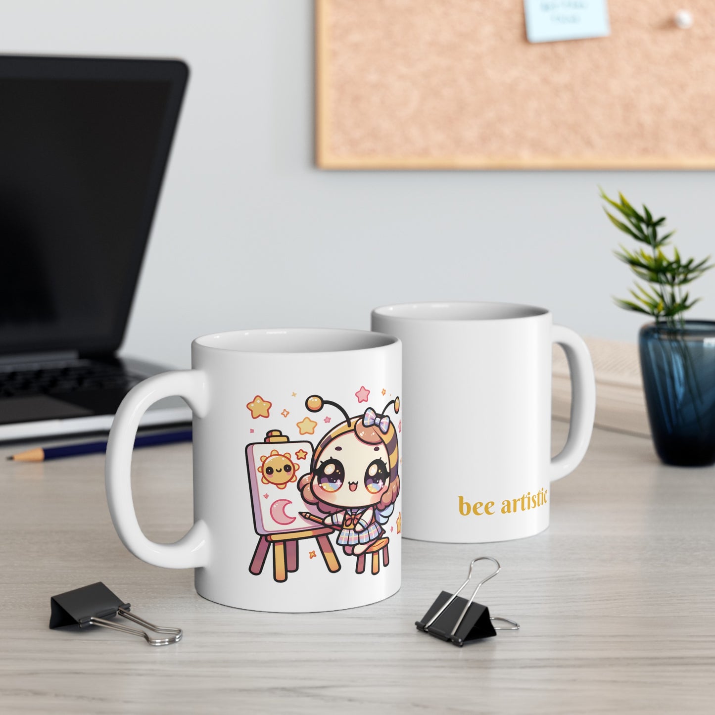 'Bee Artistic' Cute Kawaii Ceramic Mug 11oz For Kids Teens Birthday Gift