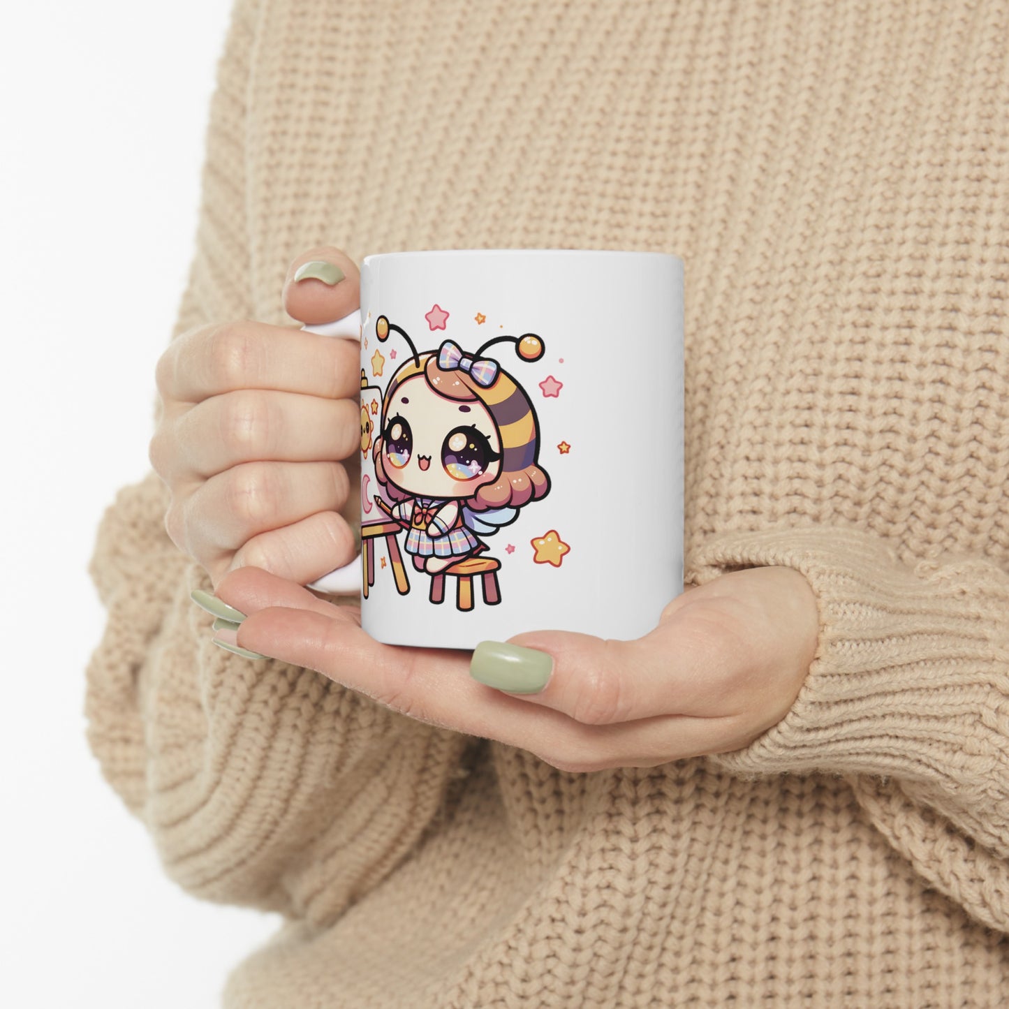 'Bee Artistic' Cute Kawaii Ceramic Mug 11oz For Kids Teens Birthday Gift