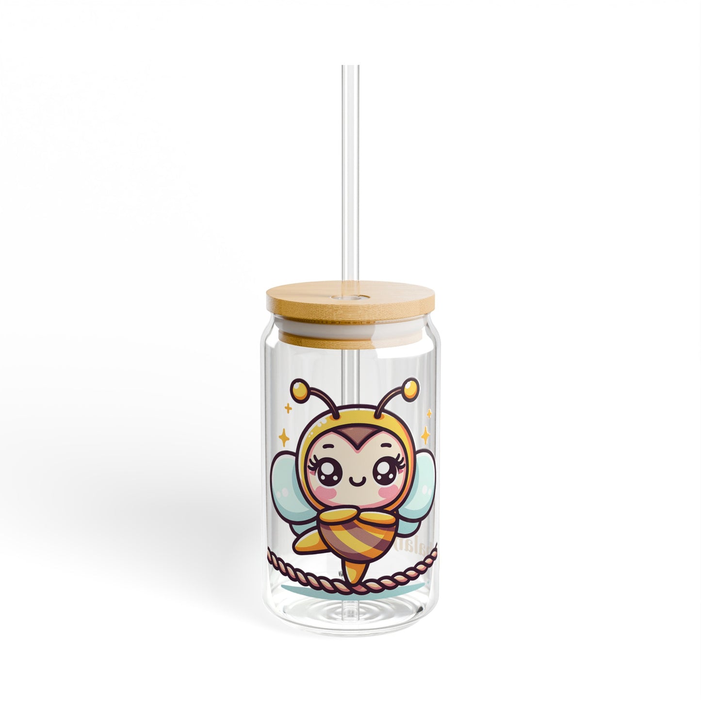 'Bee Balanced' Cute Kawaii Sipper Glass for Kids Teen Pet Animal Gift Present 16oz