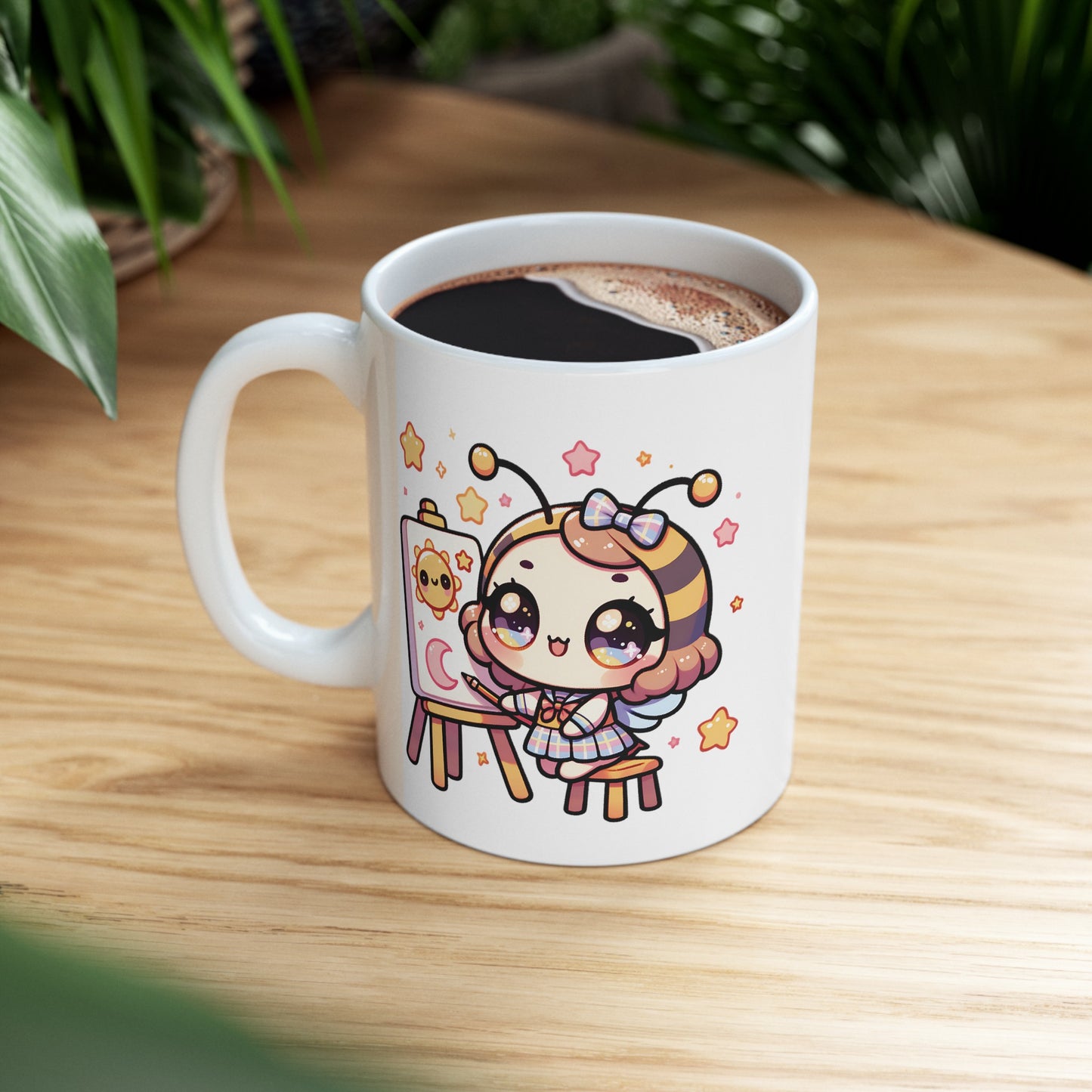'Bee Artistic' Cute Kawaii Ceramic Mug 11oz For Kids Teens Birthday Gift