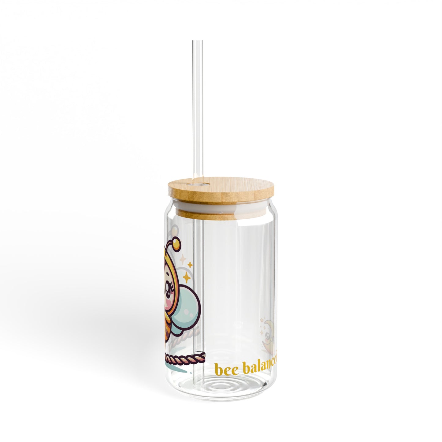'Bee Balanced' Cute Kawaii Sipper Glass for Kids Teen Pet Animal Gift Present 16oz