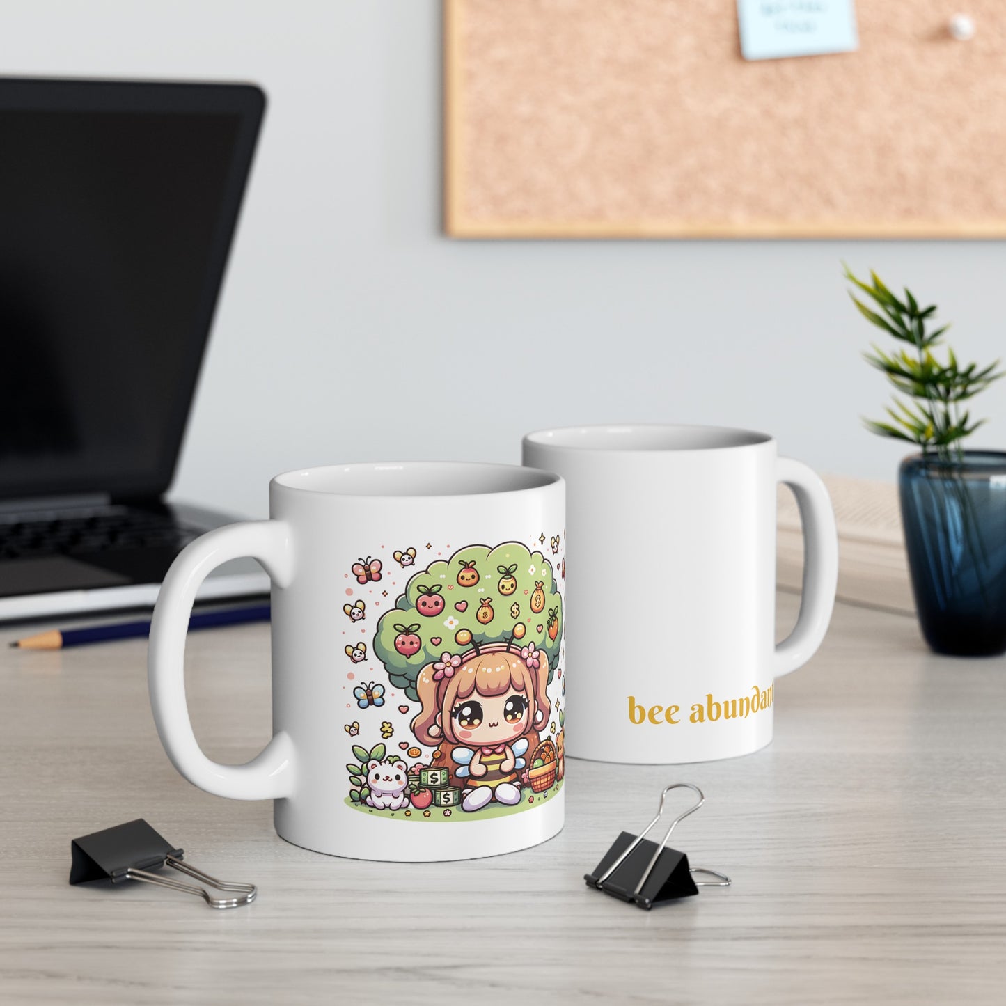 'Bee Abundant' Cute Kawaii Ceramic Mug 11oz For Kids Teens Birthday Gift