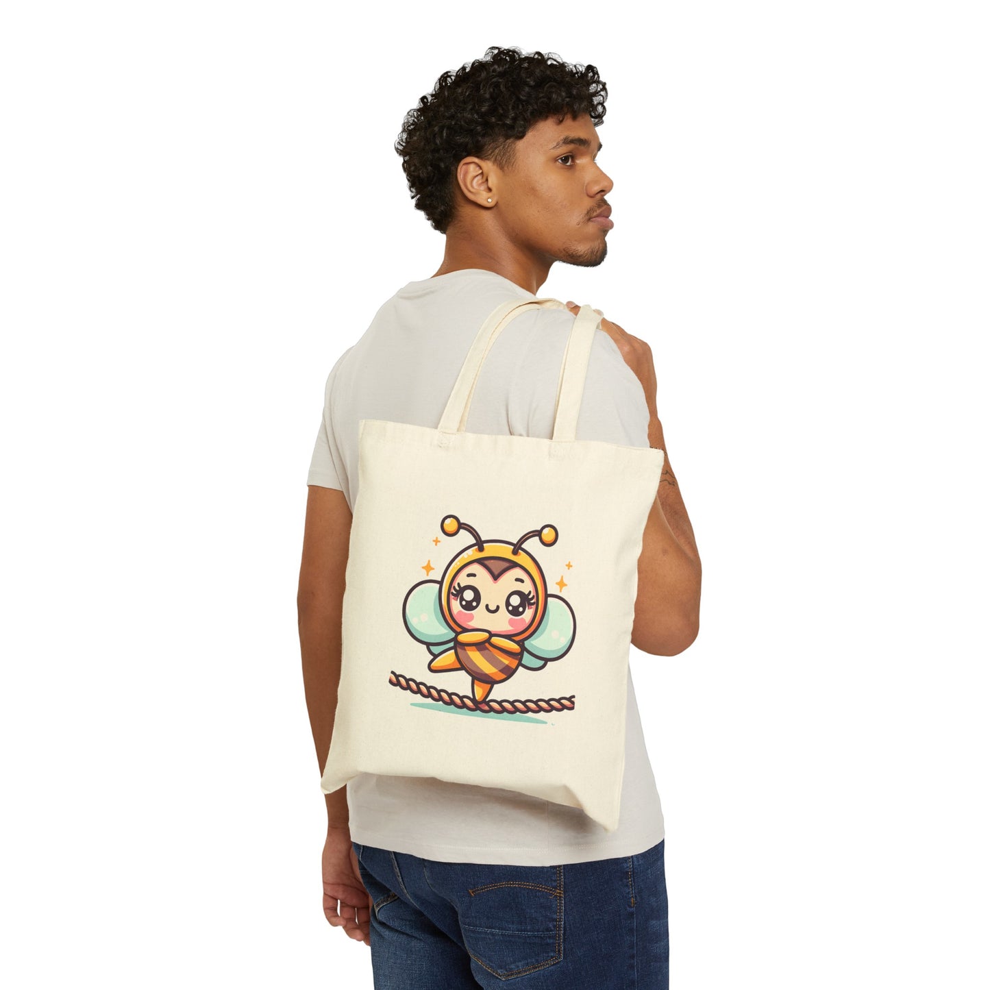 'Bee Balanced' Cute Kawaii Cotton Canvas Tote Bag For Kids Teens Gift Present