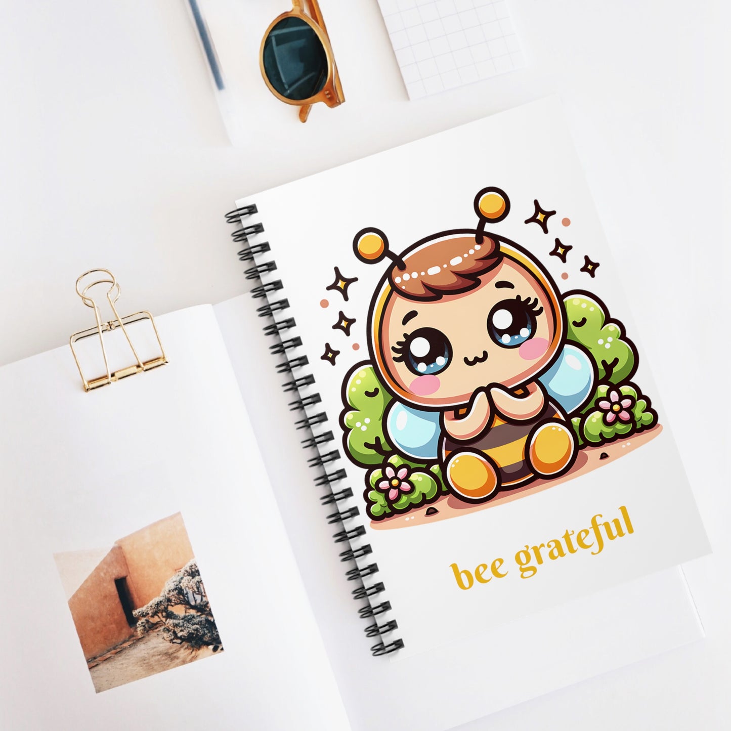 'Bee Grateful' Cute Kawaii Spiral Journal Notebook - Ruled Line For Kids Teens Gift Present