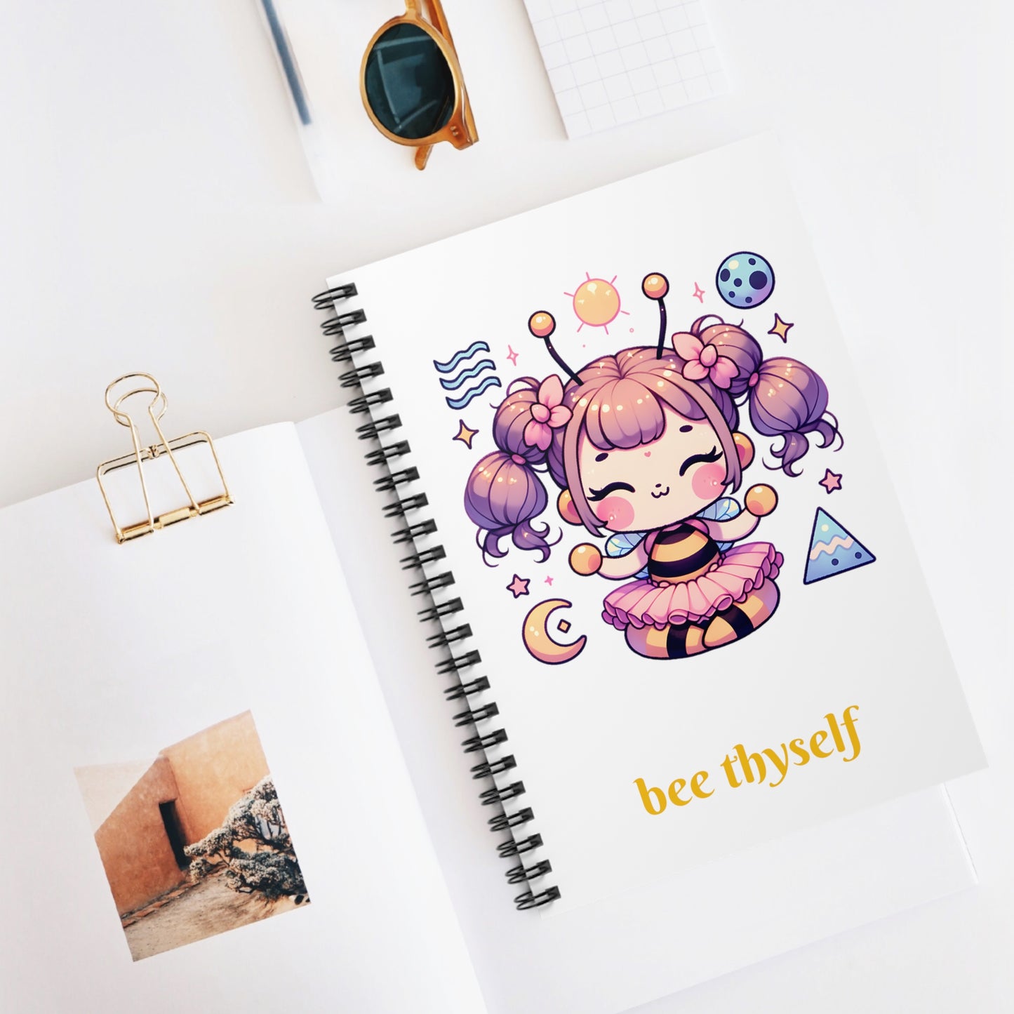 'Bee Thyself' Cute Kawaii Spiral Journal Notebook - Ruled Line For Kids Teens Gift Present