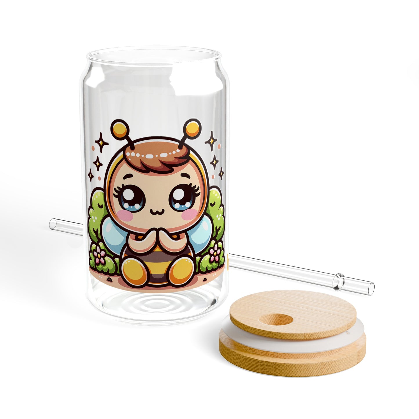 'Bee Grateful' Cute Kawaii Sipper Glass for Kids Teen Pet Animal Gift Present 16oz