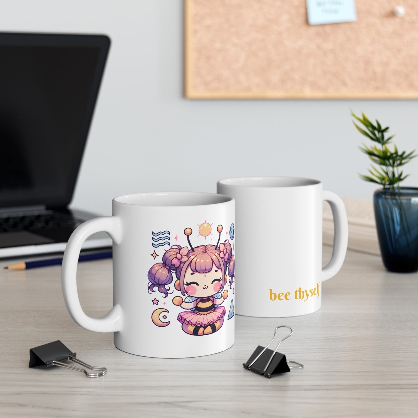 'Bee Thyself' Cute Kawaii Ceramic Mug 11oz For Kids Teens Birthday Gift